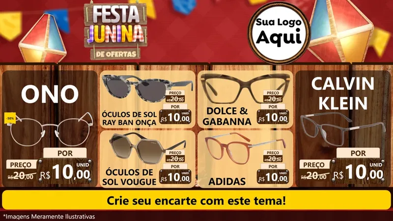 Modelo de TV para TV Horizontal com o tema Festa Junina de Ofertas para Óticas
