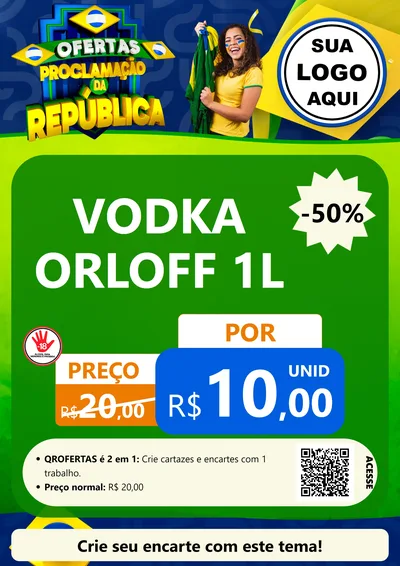 Modelo de Cartaz para Cartaz A4 Vertical com o tema Ofertas Proclamação da República para Distribuidora de bebidas