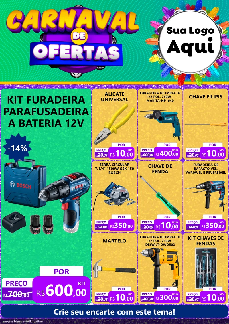 Modelo de Encarte para Encarte A4 Vertical com o tema Carnaval de Ofertas para Maquinas e Ferramentas