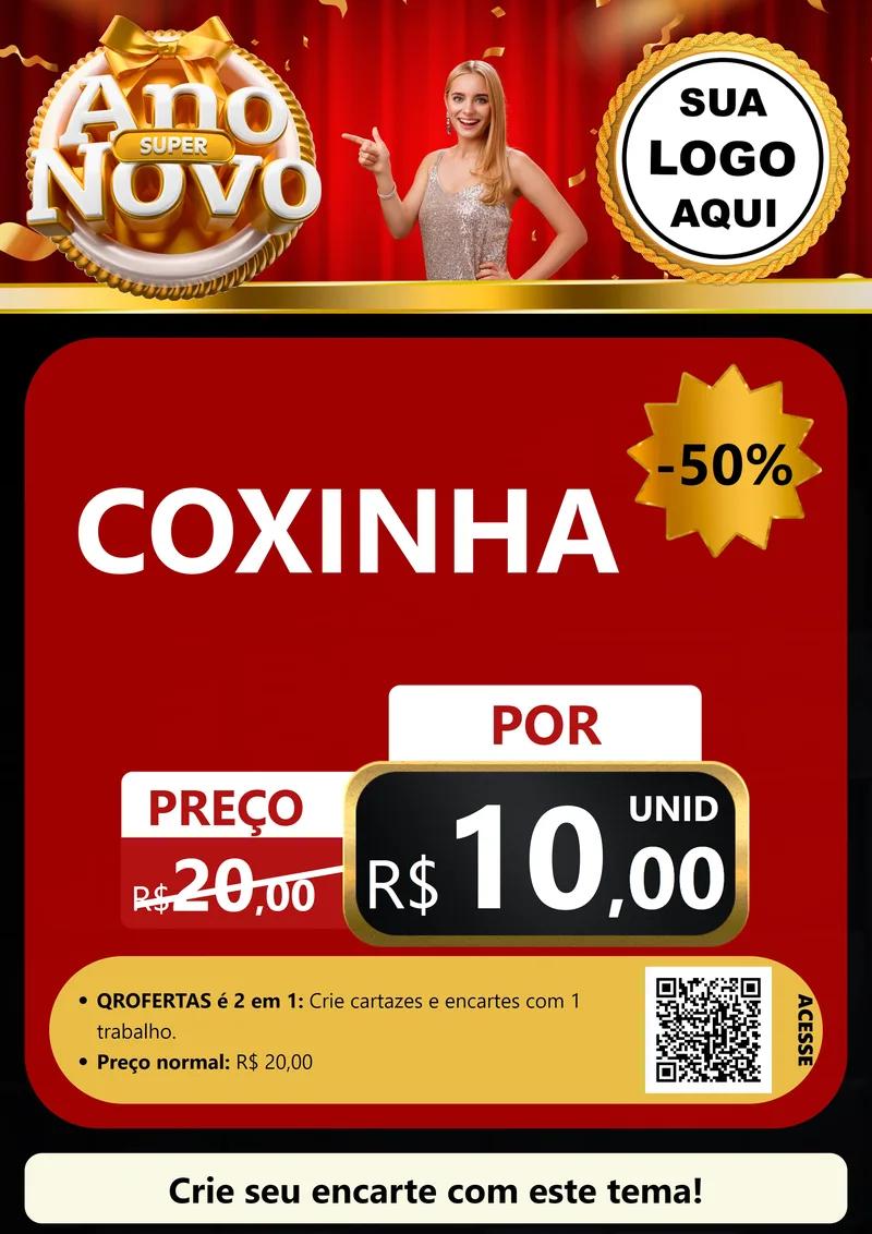 Modelo de Cartaz para Cartaz A4 Vertical com o tema Super Ano Novo para Salgadaria