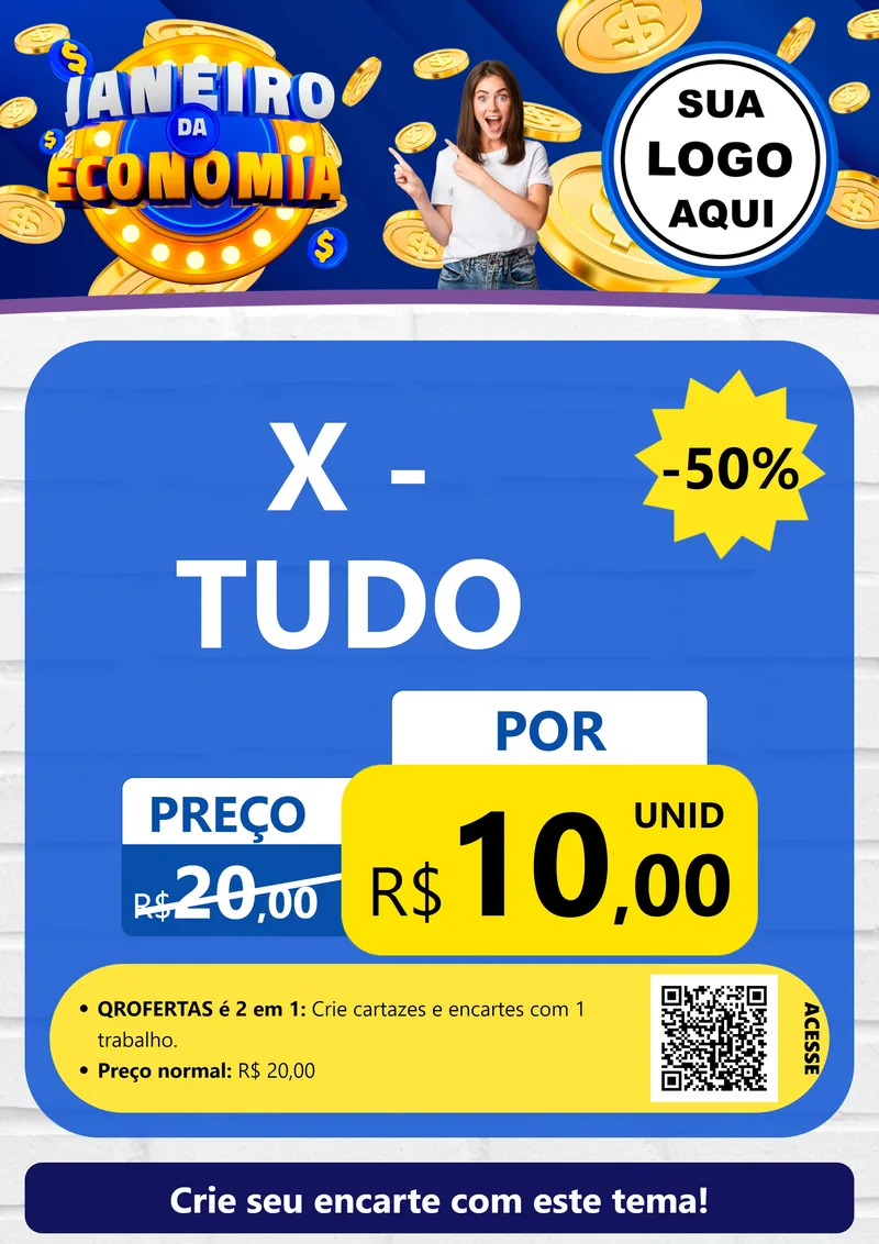 Modelo de Cartaz para Cartaz A4 Vertical com o tema Janeiro da Economia para Hamburgueria