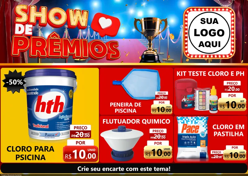 Modelo de Encarte para Encarte A4 Horizontal com o tema Show de Prêmios para Produtos para Piscina