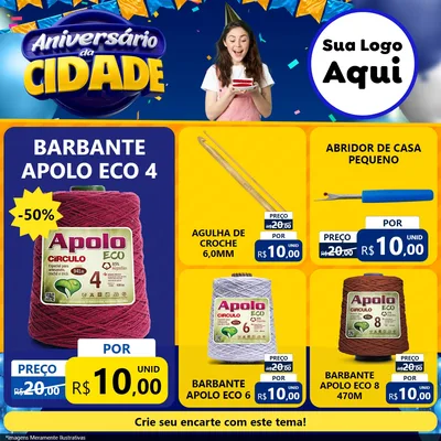 Modelo de Rede Social para Feed Facebook com o tema Aniversário da Cidade para Armarinho e Aviamentos