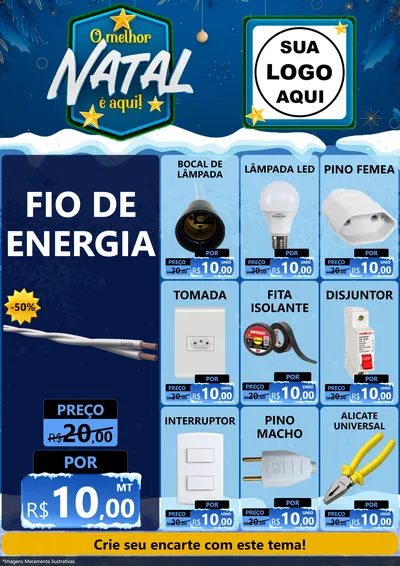Modelo de Encarte para Encarte A4 Vertical com o tema O Melhor Natal É Aqui! para Materiais Elétricos