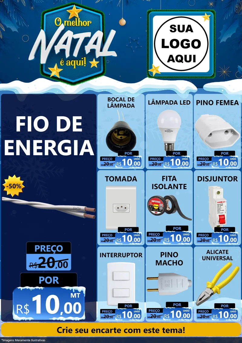 Modelo de Encarte para Encarte A4 Vertical com o tema O Melhor Natal É Aqui! para Materiais Elétricos