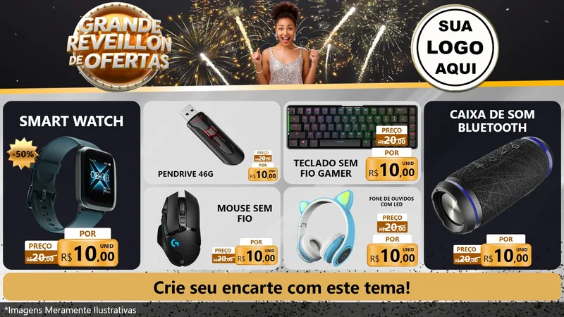 Modelo de TV para TV Horizontal com o tema Grande Réveillon de Ofertas para Informática