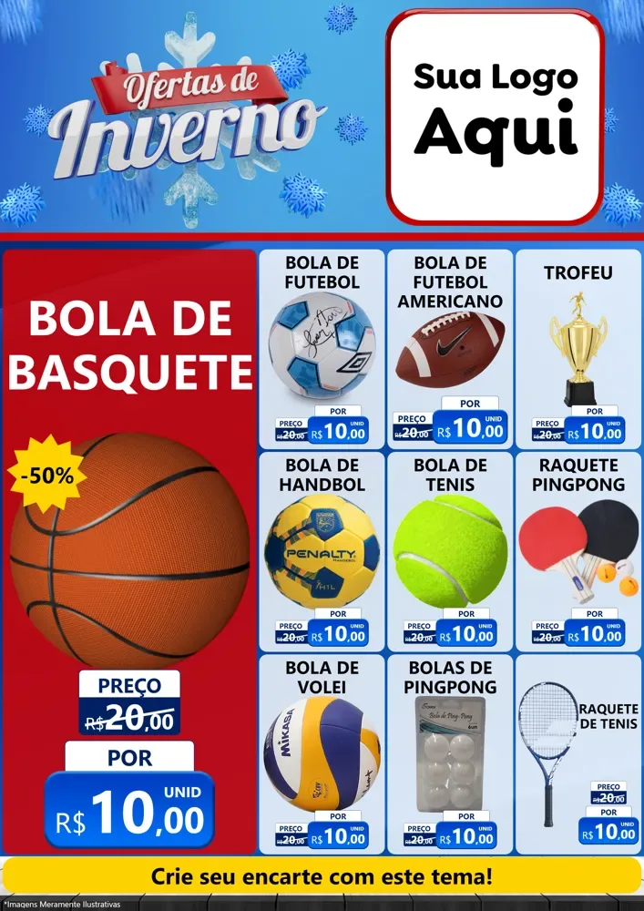 Modelo de Encarte para Encarte A4 Vertical com o tema Ofertas de Inverno para Artigos Esportivos