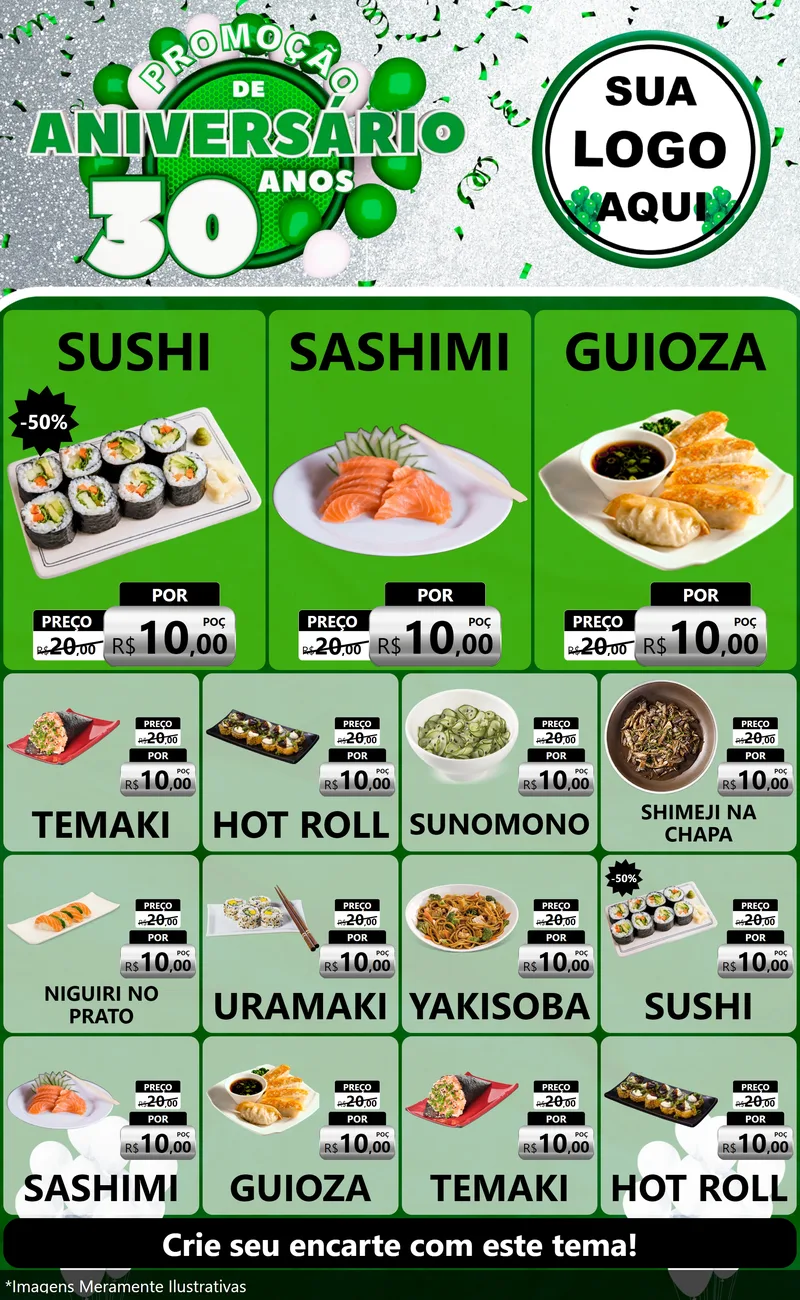Modelo de Encarte para Encarte Grande com o tema Promoção de Aniversário - 30 Anos para Comida japonesa