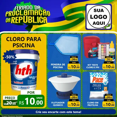Modelo de Rede Social para Feed Facebook com o tema Feriado da Proclamação da República para Produtos para Piscina