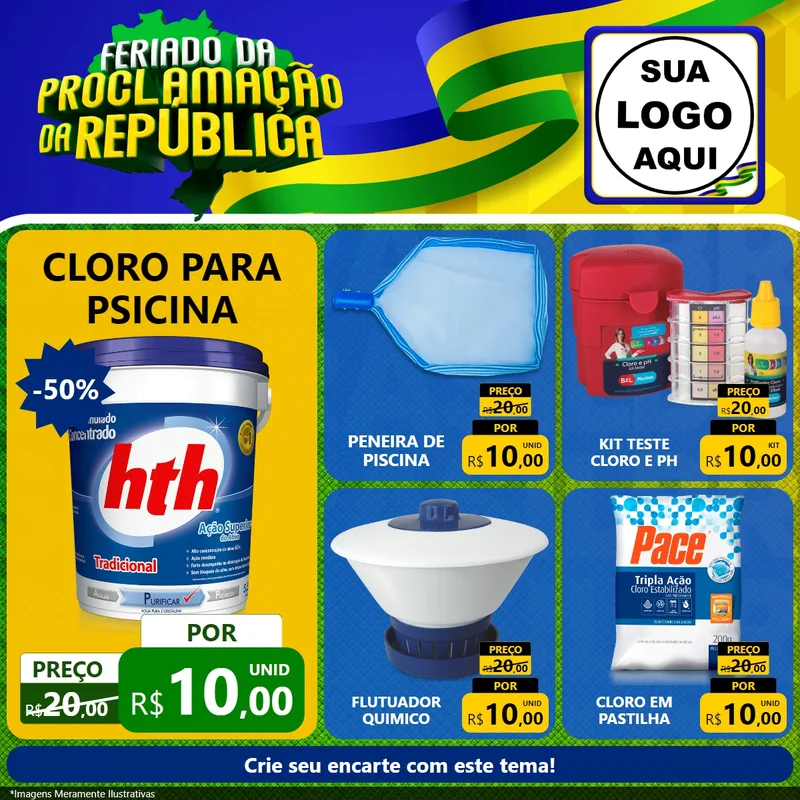 Modelo de Rede Social para Feed Facebook com o tema Feriado da Proclamação da República para Produtos para Piscina