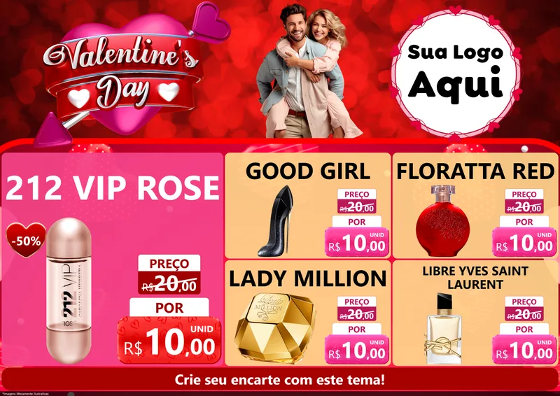 Modelo de Encarte para Encarte A4 Horizontal com o tema Valentine's Day para Perfumes