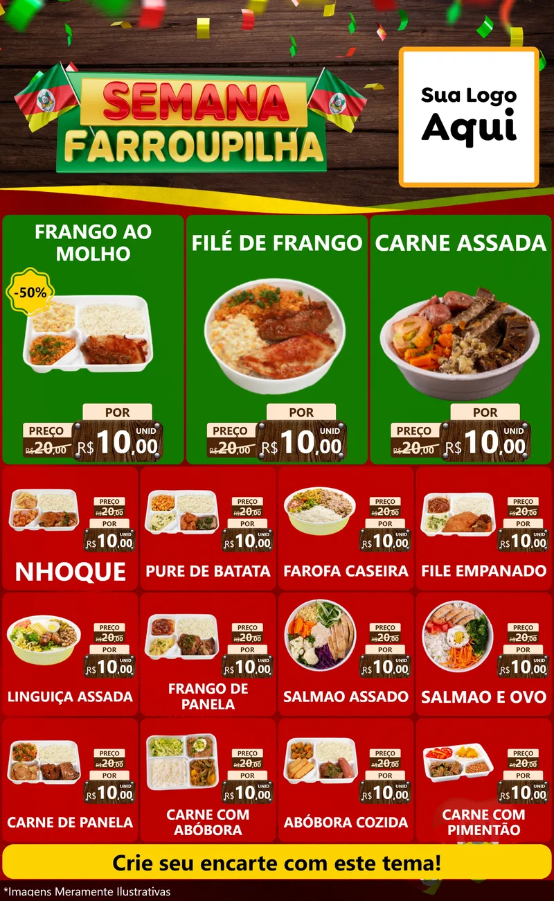 Modelo de Encarte para Encarte Grande com o tema Semana Farroupilha para Restaurante