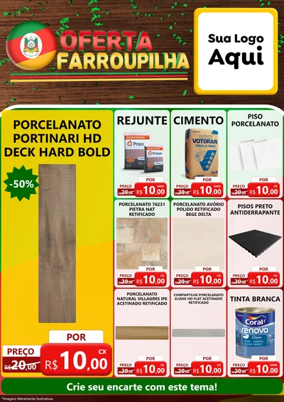Modelo de Encarte para Encarte A4 Vertical com o tema Oferta Farroupilha para Pisos e revestimentos