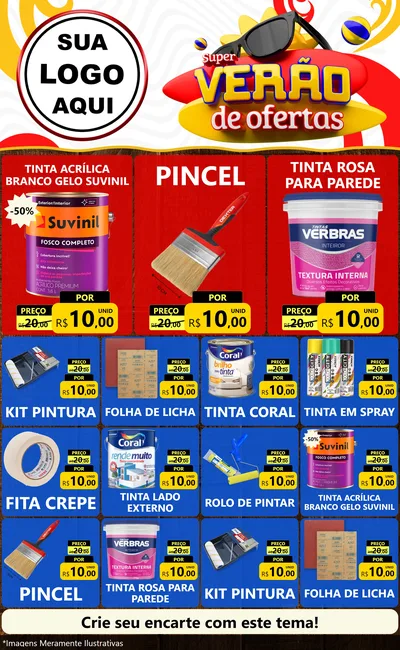 Modelo de Encarte para Encarte Grande com o tema Super Verão de Ofertas para Tintas e Ferramentas