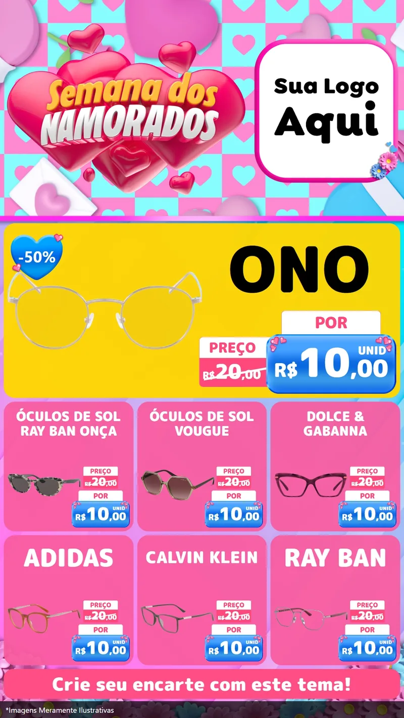 Modelo de Rede Social para Stories com o tema Semana dos Namorados para Óticas