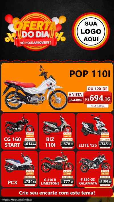Modelo de Rede Social para Stories com o tema Oferta do Dia - Só hoje, Aproveite! para Concessionaria de Motos