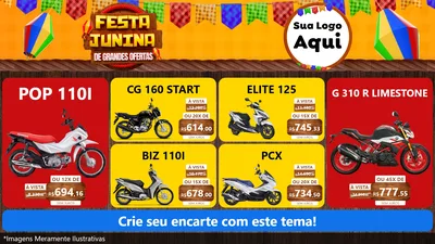 Modelo de TV para TV Horizontal com o tema Festa Junina de Grandes Ofertas para Concessionaria de Motos