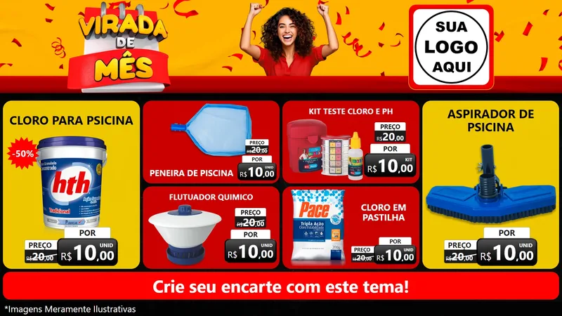 Modelo de TV para TV Horizontal com o tema Virada de Mês para Produtos para Piscina