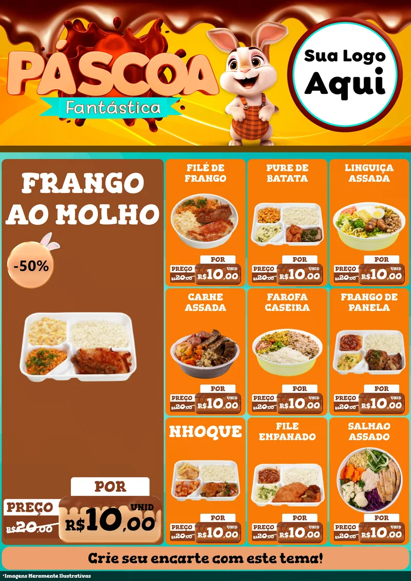 Modelo de Encarte para Encarte A4 Vertical com o tema Páscoa Fantástica para Restaurante