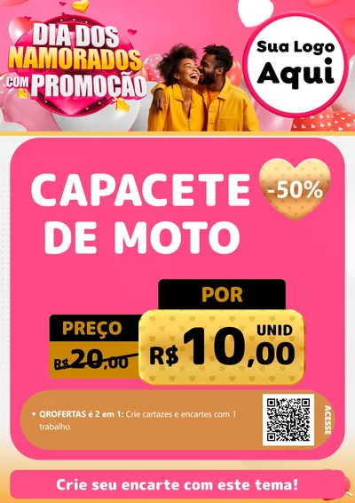 Modelo de Cartaz para Cartaz A4 Vertical com o tema Dia dos Namorados com Promoção para Moto peças
