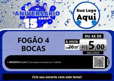 Modelo de Cartaz para Cartaz A4 Horizontal com o tema Promoção de Aniversário - 15 Anos para Móveis e Eletro