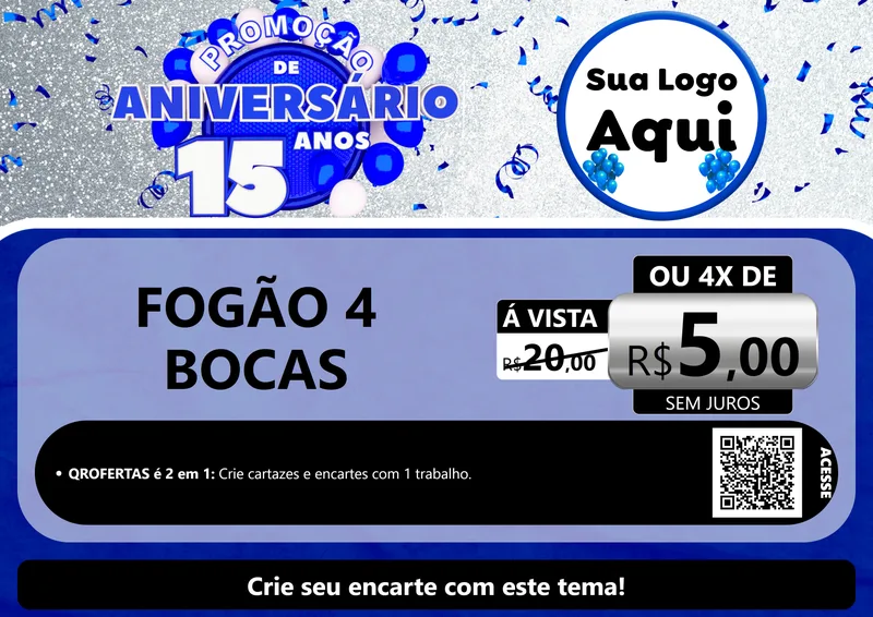 Modelo de Cartaz para Cartaz A4 Horizontal com o tema Promoção de Aniversário - 15 Anos para Móveis e Eletro