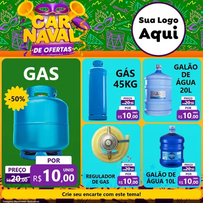 Modelo de Rede Social para Feed Facebook com o tema Carnaval de Ofertas para Água e gás