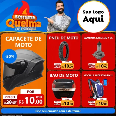 Modelo de Rede Social para Feed Facebook com o tema Semana Queima de Estoque para Moto peças