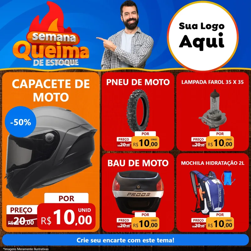Modelo de Rede Social para Feed Facebook com o tema Semana Queima de Estoque para Moto peças