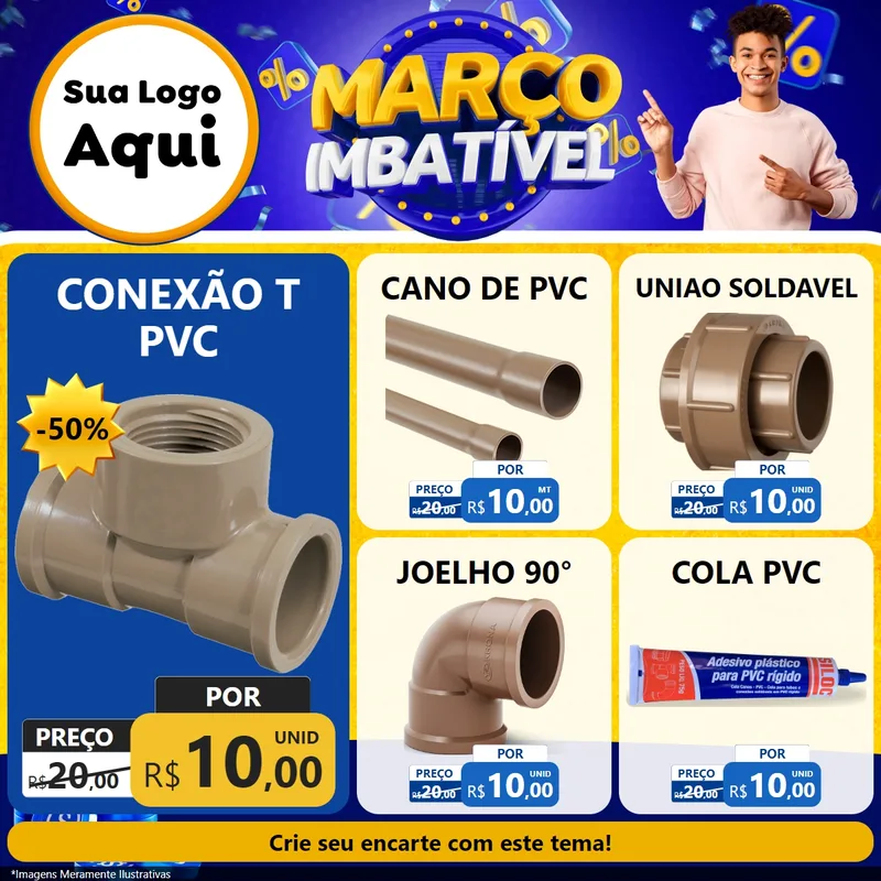 Modelo de Rede Social para Feed Facebook com o tema Março Imbatível para Tubos e conexões
