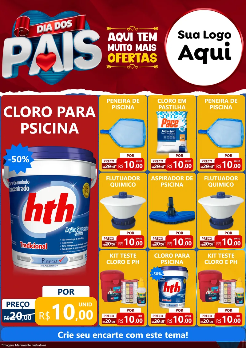 Modelo de Encarte para Encarte A4 Vertical com o tema Dia dos Pais para Produtos para Piscina