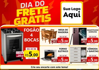 Modelo de Encarte para Encarte A4 Horizontal com o tema Dia do Frete Grátis para Móveis e Eletro