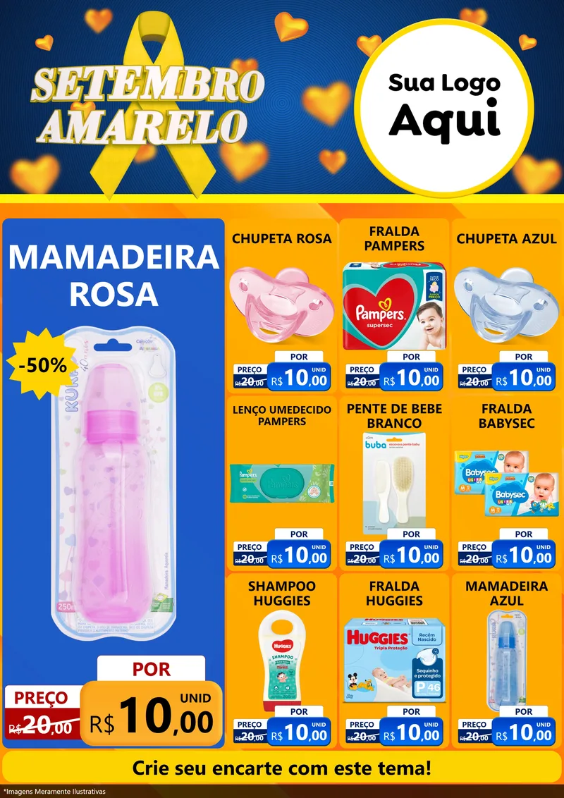 Modelo de Encarte para Encarte A4 Vertical com o tema Setembro Amarelo para Bebês