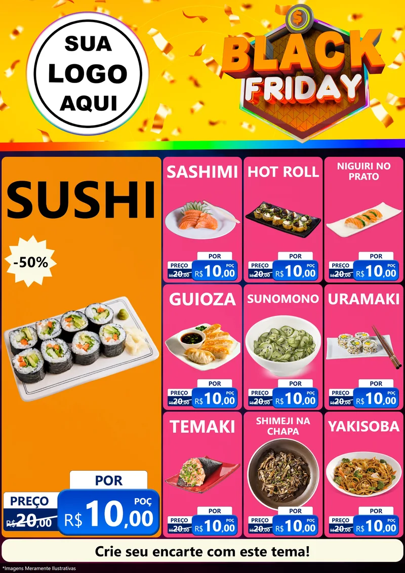 Modelo de Encarte para Encarte A4 Vertical com o tema Black Friday para Comida japonesa