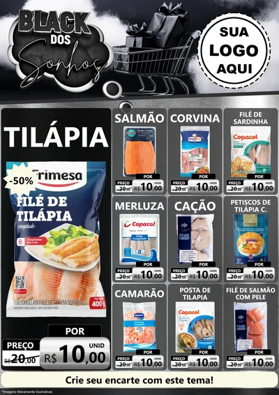 Modelo de Encarte para Encarte A4 Vertical com o tema Black dos Sonhos para Peixaria