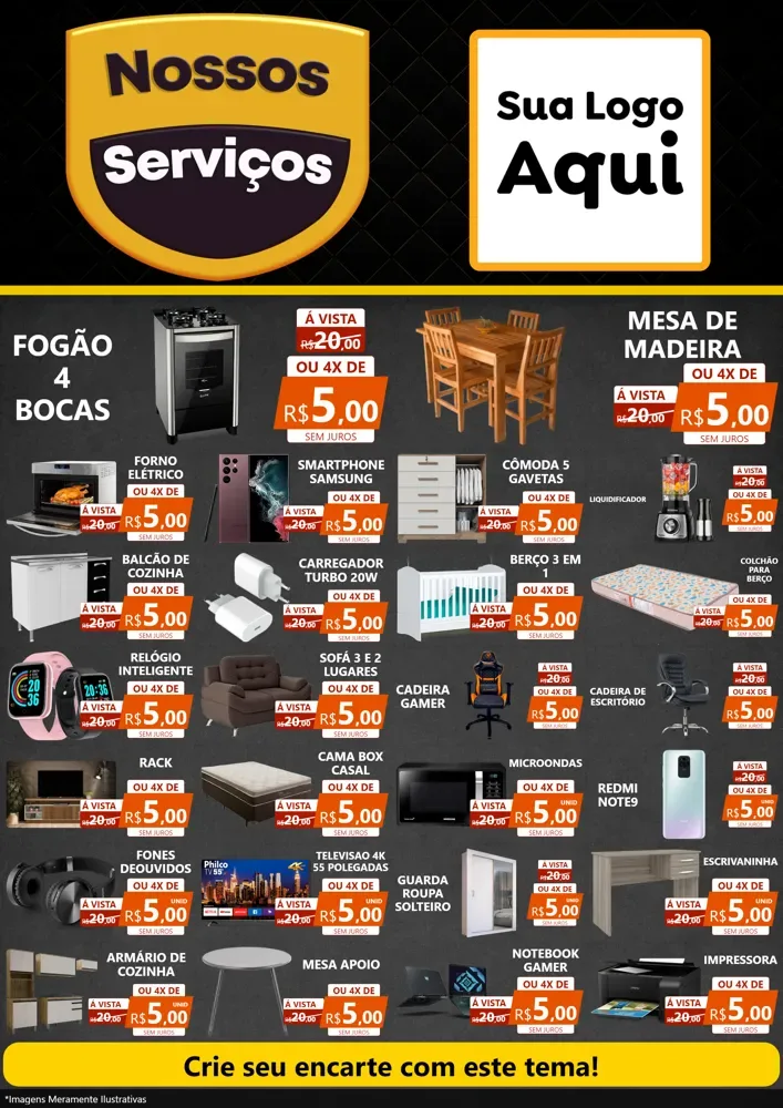 Modelo de Encarte para Encarte A4 Vertical com o tema Nossos Serviços para Móveis e Eletro