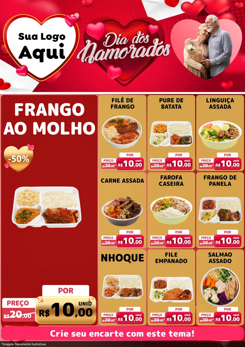 Modelo de Encarte para Encarte A4 Vertical com o tema Dia Dos Namorados para Restaurante