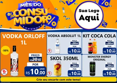 Modelo de Encarte para Encarte A4 Horizontal com o tema Mês do Consumidor para Distribuidora de bebidas