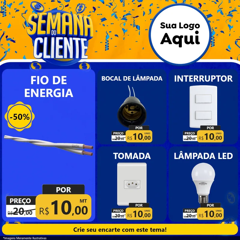 Modelo de Rede Social para Feed Facebook com o tema Semana do Cliente para Materiais Elétricos