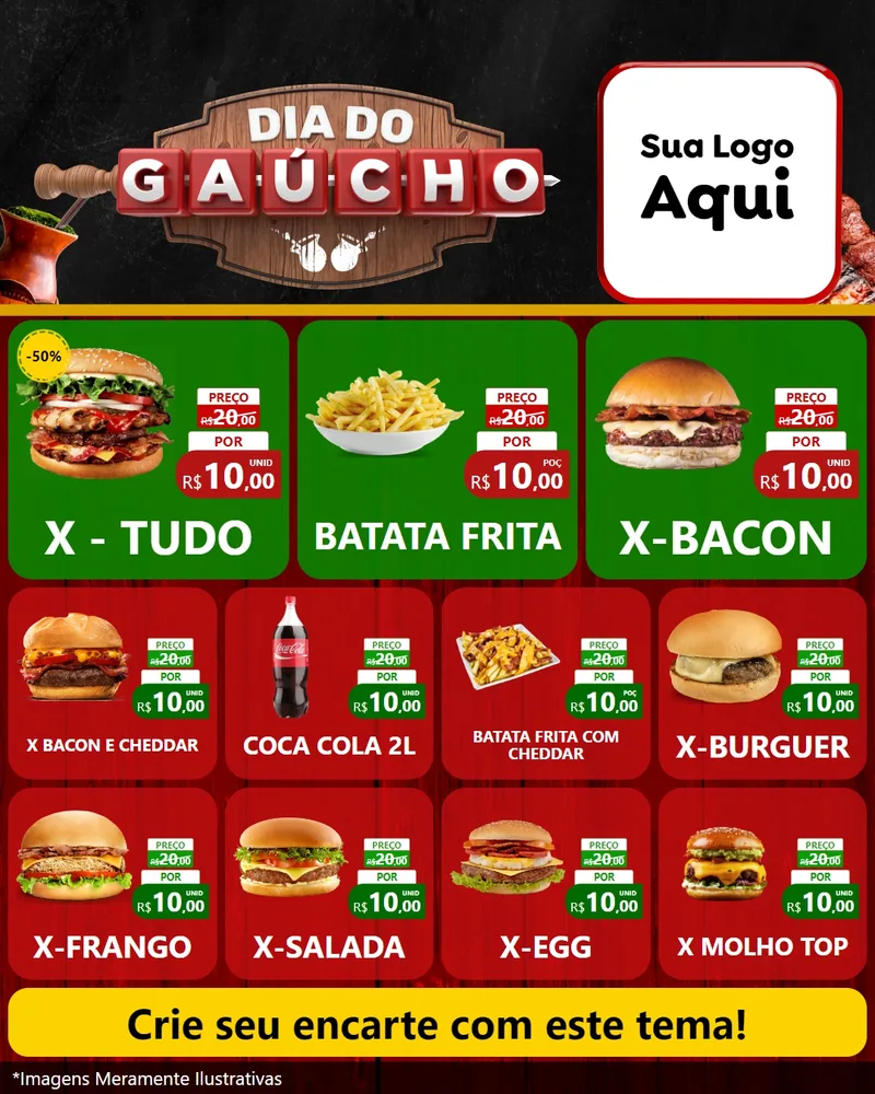 Modelo de Rede Social para Feed Instagram com o tema Dia do Gaúcho para Hamburgueria