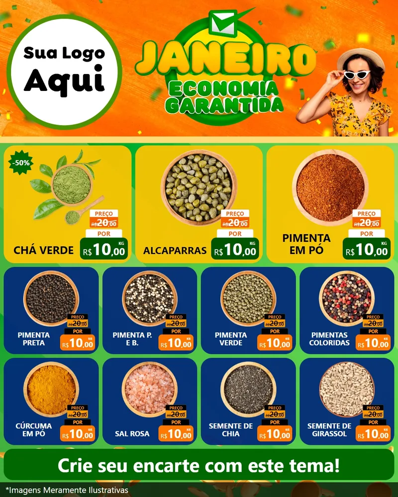 Modelo de Rede Social para Feed Instagram com o tema Janeiro - Economia Garantida para Produtos Naturais