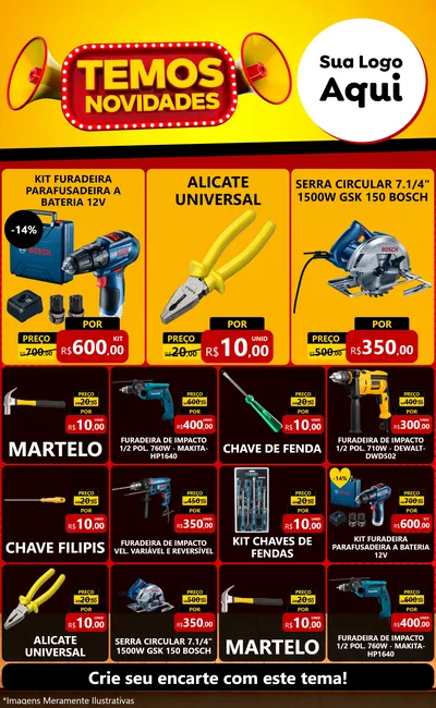 Modelo de Encarte para Encarte Grande com o tema Temos Novidades para Maquinas e Ferramentas