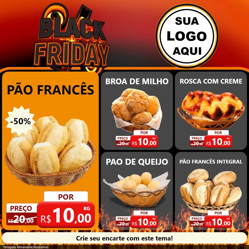 Modelo de Rede Social para Feed Facebook com o tema Black Friday para Padaria