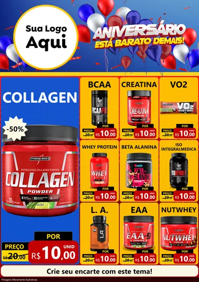 Modelo de Encarte para Encarte A4 Vertical com o tema Aniversário para Suplementos alimentares