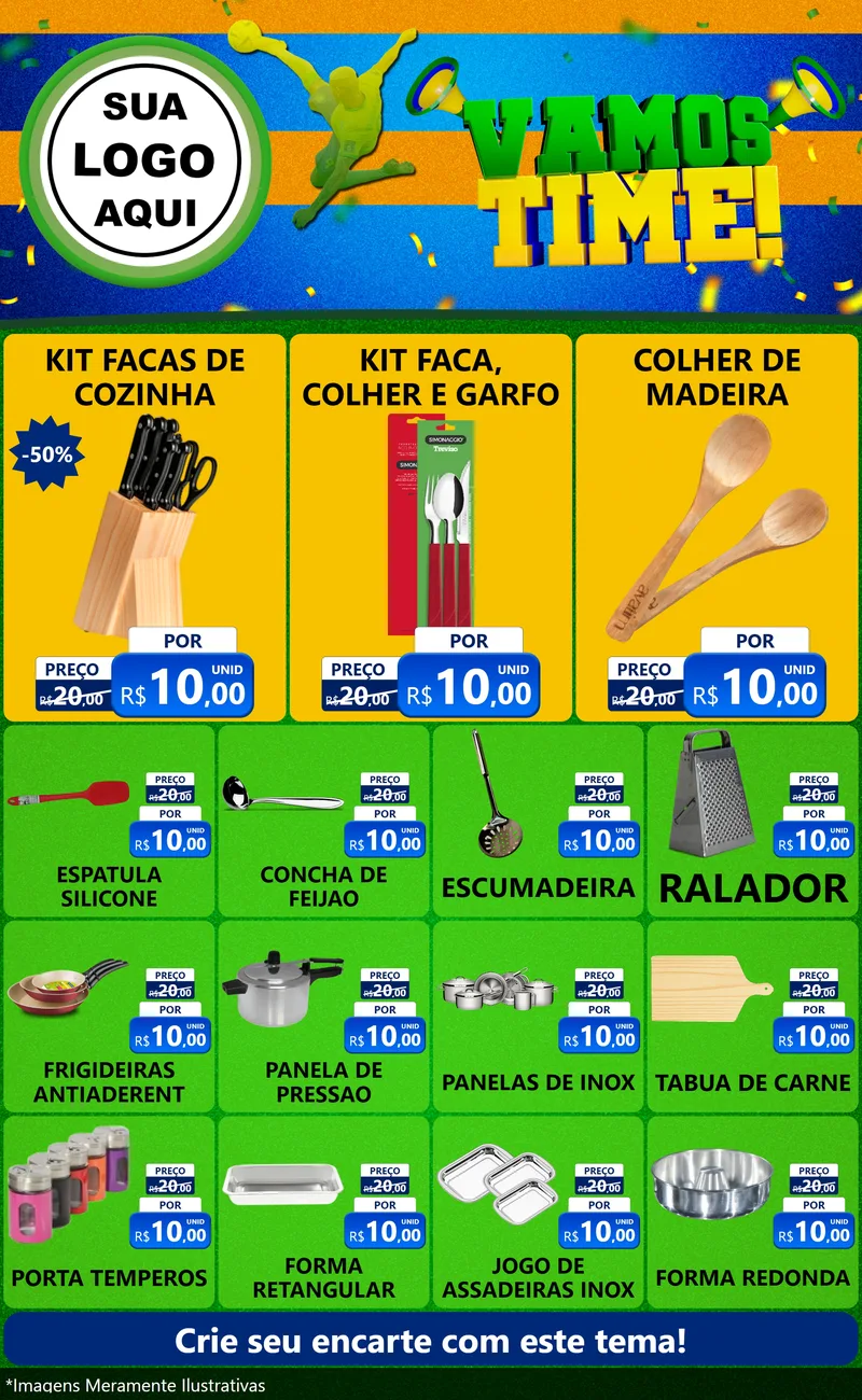 Modelo de Encarte para Encarte Grande com o tema Vamos Time! para Utilidades Domésticas