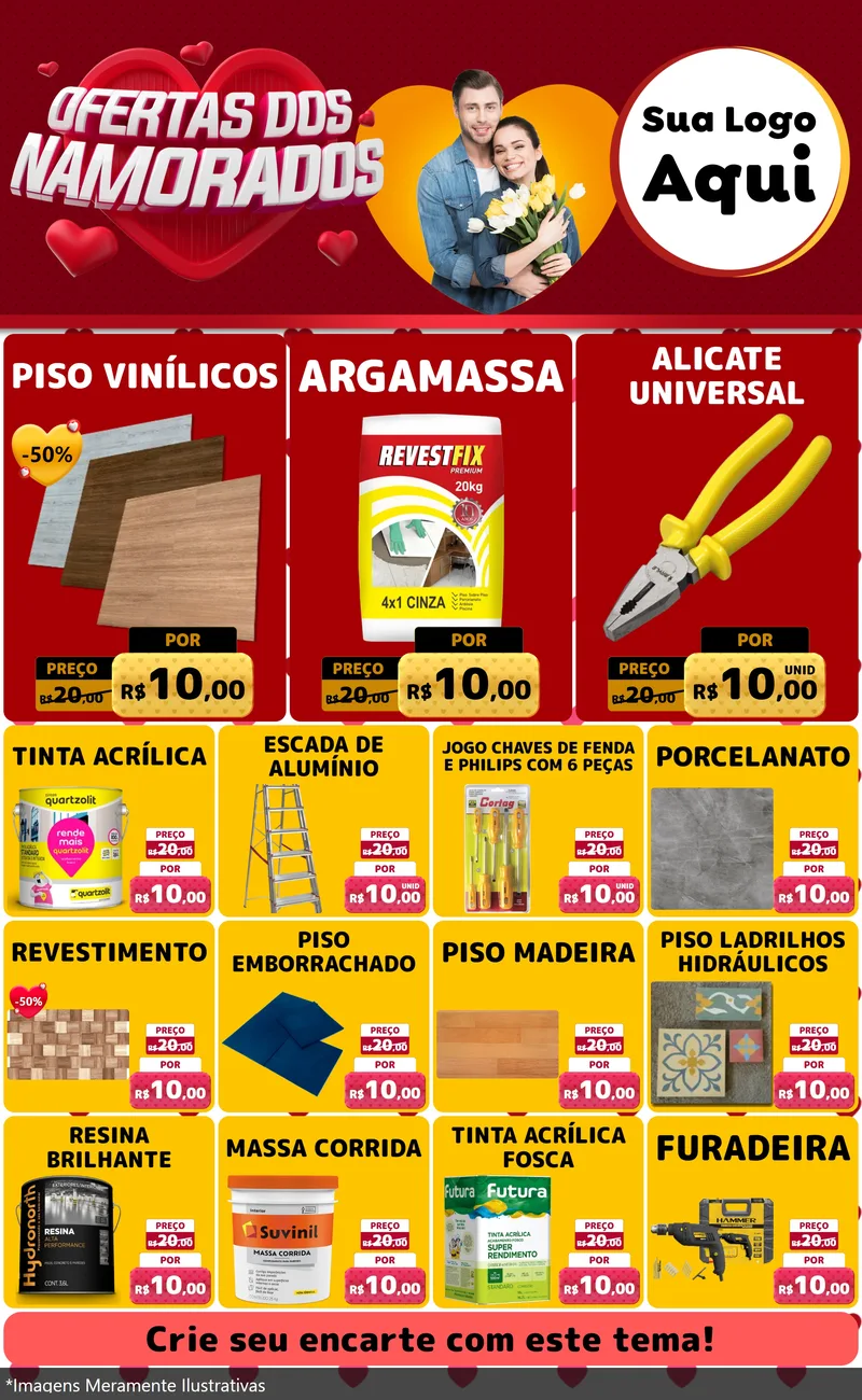 Modelo de Encarte para Encarte Grande com o tema Ofertas Dos Namorados para Material para Construção