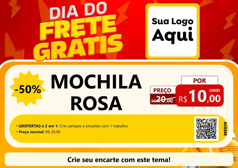 Modelo de Cartaz para Cartaz A4 Horizontal com o tema Dia do Frete Grátis para Papelaria