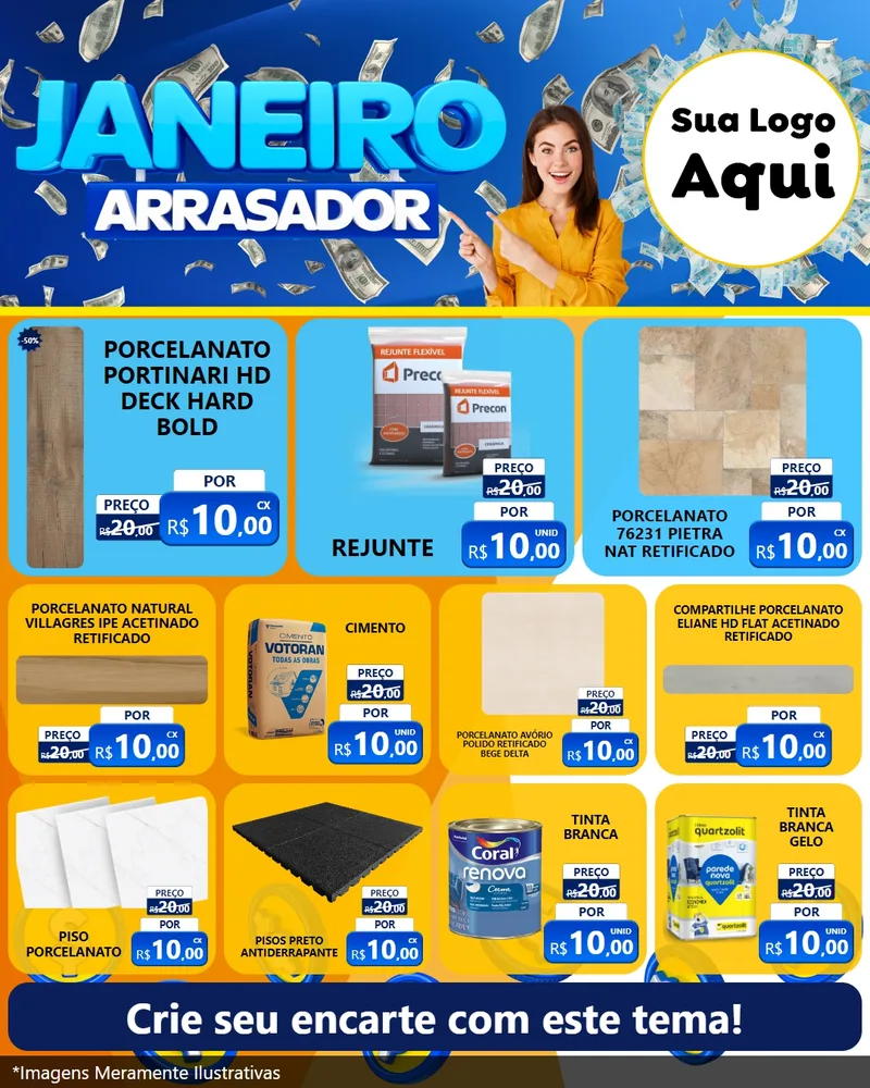 Modelo de Rede Social para Feed Instagram com o tema Janeiro Arrasador para Pisos e revestimentos