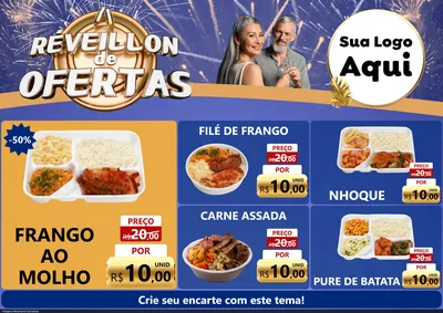 Modelo de Encarte para Encarte A4 Horizontal com o tema Réveillon de Ofertas para Restaurante