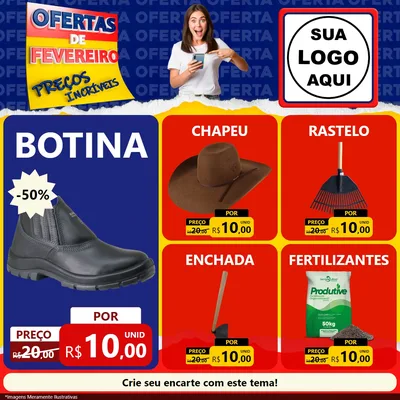 Modelo de Rede Social para Feed Facebook com o tema Ofertas de Fevereiro - Preços Incríveis para Agropecuária